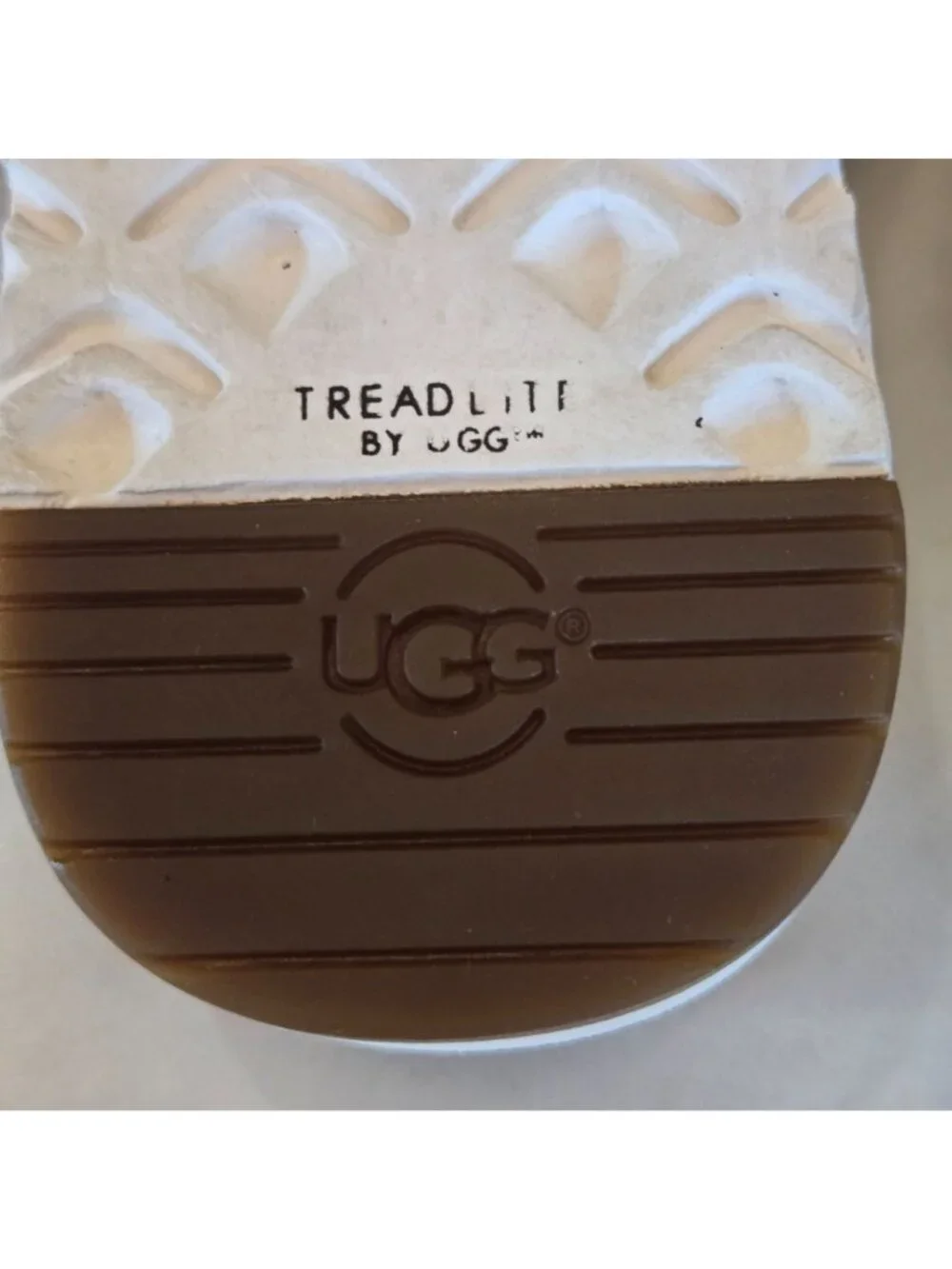 UGG Women's Leather Navy Cross-Strap Slide Sandals With White Sole Size 6